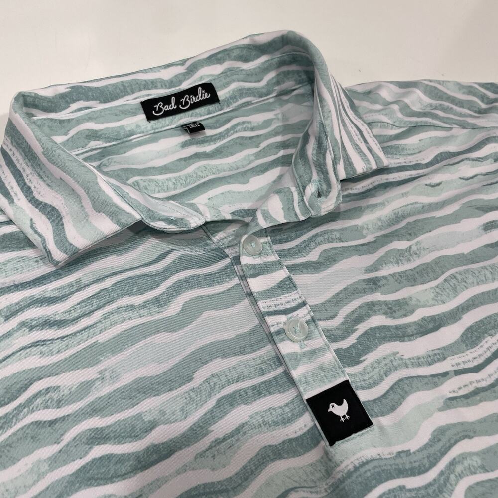 Bad Birdie Rip Drives Mint Golf Polo Shirt Men's Size Large Green Blue EUC